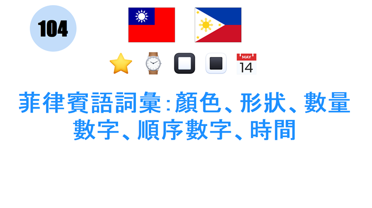 菲律賓語詞彙：顏色、形狀、數量數字、順序數字、時間